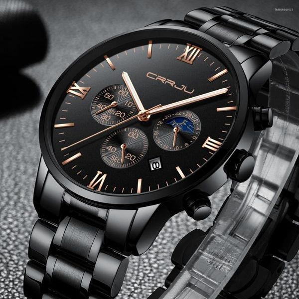 Relojes de pulsera Crrju Reloj Relojes para hombre Top Pantalla analógica Acero inoxidable Hombres Reloj de cuarzo Masculino Montre Homme