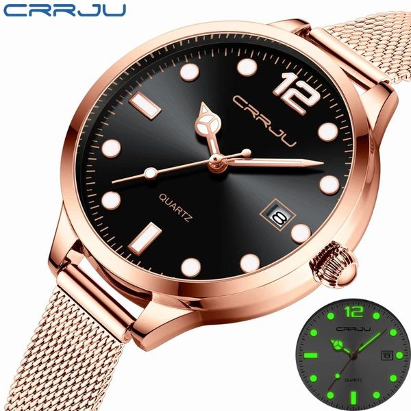 Mujeres de pulsera CRRJU Mujeres Casual Watch Fashion Luxury Luminoso Quartz Impermeable Mujer Mujer Mesh Damas Damas Vestido Relogio Feminino