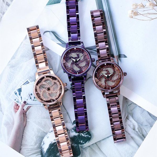 Relojes de pulsera Cristales Flores Relojes giratorios para mujeres Regalos de BUENA SUERTE Reloj de pulsera floral romántico Pulseras de acero completas Relojes a prueba de agua