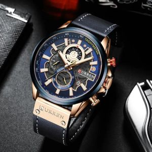 Polshorloges Curren Creative Men Watches Brand Fashion Chronograph Quartz polshorloge lederen band lumious handen waterdichte klok GFT