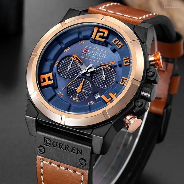 Montres-bracelets CURREN Marque De Mode Chronographe Sport Hommes Montres Militaire Analogique Quartz Poignet Véritable Bracelet En Cuir Mâle Horloge