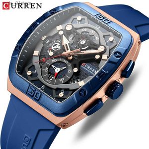 Relojes de pulsera Curren Pulseras de cuarzo deportivas de lujo para hombres Tipo Tonneau multifuncional colorido con fecha automática L240402