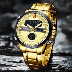 Montre-bracelets Curren New Fashion Gold ES For Men Chronograph Sport Digital Mens Luminal imperméable Male Horloge Relogo Masculino Y240425
