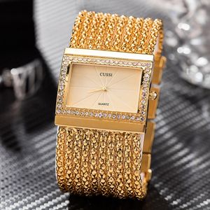 Polshorloges Cussi kettingarmband horloges goud/zilveren IP goud vergulde diamanten wijzerplaat kwarts mode dames luxe jurk klok met doos