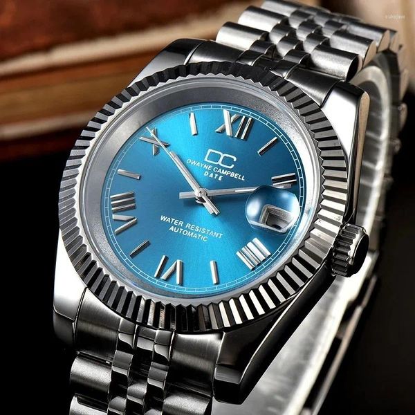 Relojes de pulsera Logotipo y nombre personalizados NH35 o NH36 Movimiento Hombres Reloj mecánico automático 39 mm Diámetro de la caja Espejo de cristal de zafiro Artículo