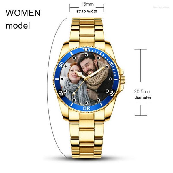 Relojes de pulsera Reloj PO personalizado Acero inoxidable Mujer Imagen Impresión Reloj Logotipo Imagen Personalidad personalizada Reloj de pulsera Regalo para