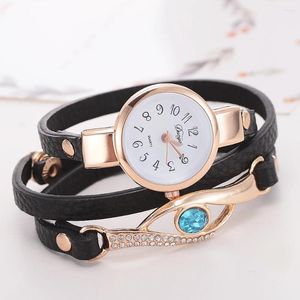 Montres-bracelets mignon marque montre femmes luxe or oeil pierres précieuses robe montres bracelet Halloween cadeau cuir quartz