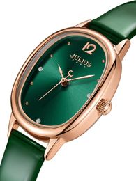 Polshorloges schattige elegante groene dameshorloge Japan mov't lady uren fijn mode echt lederen armband meisje cadeau julius boxwr