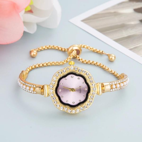 Relojes de pulsera Lindo reloj rosa de lujo para mujer 2023 Moda Cuarzo Diamante Relojes de acero inoxidable Mujer Envío gratis