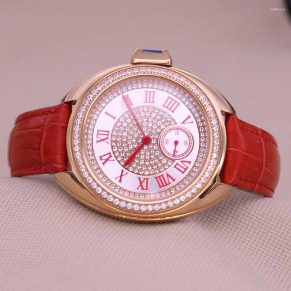 Relojes de pulsera Davena Todo el acero inoxidable Dama de lujo Reloj para mujer Rhinestone Cristal Moda Horas Pulsera Real Cuero Chica Cumpleaños