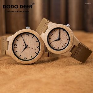 Polshorloges herten paar houten horloge mode casual heren dames gele lederen riem pin buckle valentijnsdag cadeau dropwristwatche