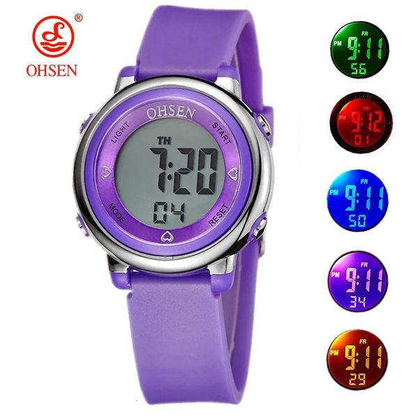 Montres-bracelets Design Montre pour Fille Femmes Sport numérique LCD 50M Plongée Violet bracelet en silicone dessin animé Enfants montre-bracelet Enfant Cadeau 230927