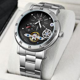 Relojes de pulsera Reloj deportivo de diseño para hombres Plata Negro Esqueleto Dial Relojes automáticos de viento automático Acero inoxidable Relogio Masculino 2022Wrist