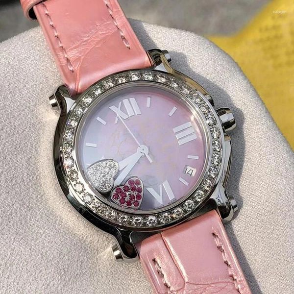 Relojes de pulsera Diseñador Vintage Caja de acero con incrustaciones de diamantes Correa de cuero de cocodrilo Reloj de cuarzo 2024 Moda de mujer de lujo