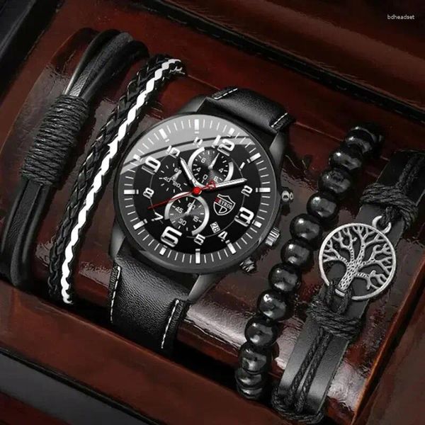 Montre-bracelets deyros 4pcs set Fashion Mens Sports Watchs Luxury Men Business Casual Leather Quartz Wristwatch Luminous