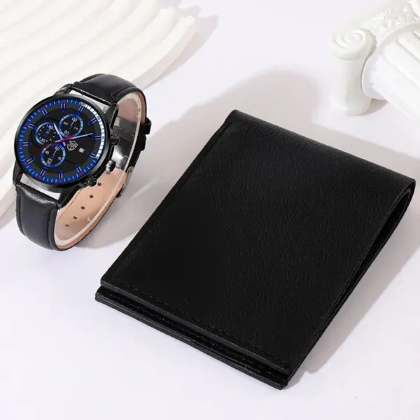 Montre-bracelets Deyros Men Watch Luxury Wallet Set Business Fashion Black Leather Quartz Montres-bracelets pour Gift Relogio Masculino