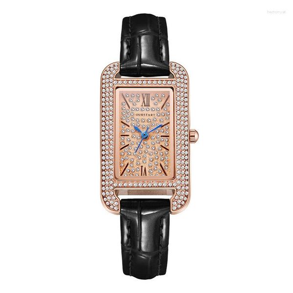 Montres-bracelets Diamant Montres À Quartz Pour Femmes Rectangle En Cuir Montre-Bracelet Horloge Casual Filles Montre Femme Relogio Montre