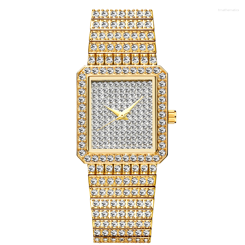 Zegarek na rękę Diamond Square Kobiety oglądać złotą srebrną luksusowe damskie sukienka kwarcowa swoboda prosta para dam horloge