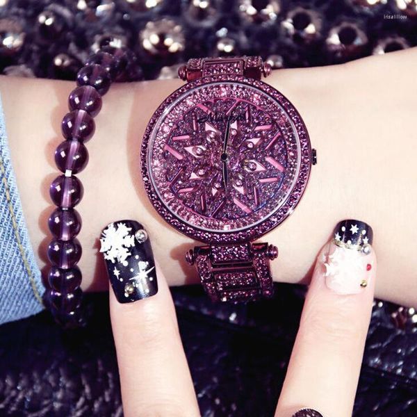 Relojes de pulsera Diamante Piedra Púrpura Reloj femenino Vestido de moda de lujo Damas Impermeable Tiempo Correr Mujer Cuarzo