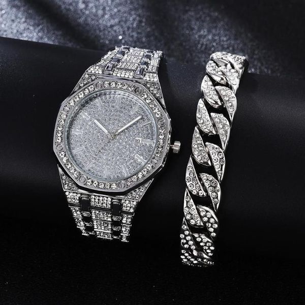 Montres-bracelets Montre de diamant pour hommes Top marque hommes de luxe glacé or Hip Hop Quartz montre-bracelet Relogio Masculino Reloj2187