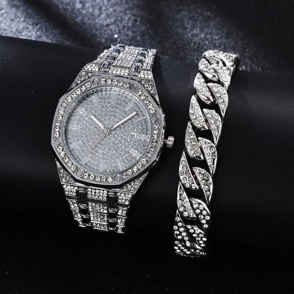 Montres-bracelets Montre de diamant pour hommes Top marque hommes de luxe glacé or Hip Hop Quartz montre-bracelet Relogio Masculino Reloj239r