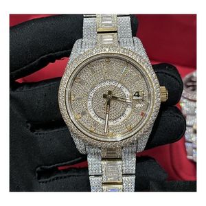 Horloges Diamond Watch Hoge kwaliteit Iced Out Fl Functioneel werk Matic-uurwerk 42 mm Sier Twee stenen Waterdicht 904 roestvrij F256C