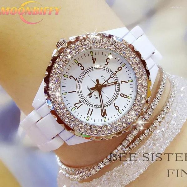 Montres-bracelets Montres de diamant Femme 2024 Montre en céramique noire Femmes Bracelet Femme Montre-bracelet Strass Poignet