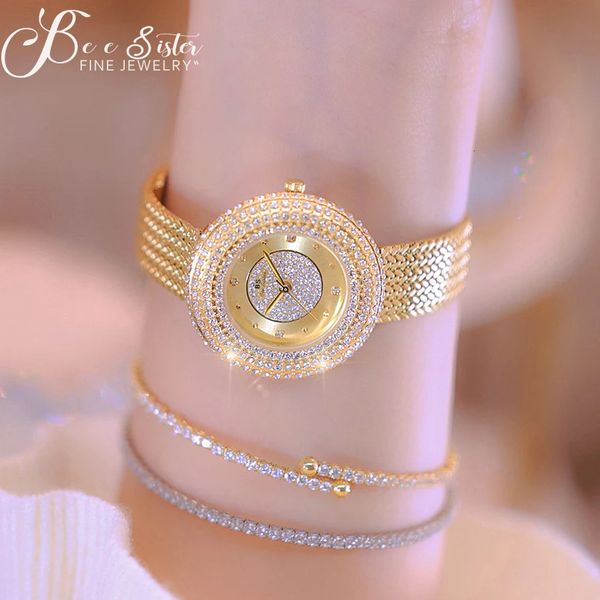 Montres-bracelets Diamant Femmes Montres D'or Ultra-mince Maille Bracelet Montre Pour Femmes De Luxe Cadran En Cristal Quartz Montre-Bracelet De Mode Dames Horloge 231025