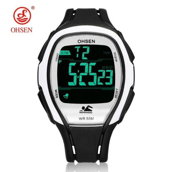 Relojes de pulsera Digital LCD para hombre Regalos 50M Buceo Correa de goma Fecha Alarma Cronómetro Moda blanca Reloj deportivo al aire libre