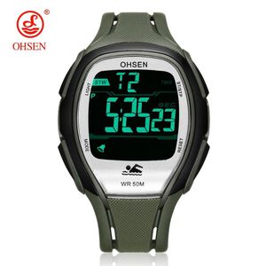 Polshorloges digitale led mannen horloges 50m duiken rubberen band stopwatch leger groene mode buiten sport relogio masculino