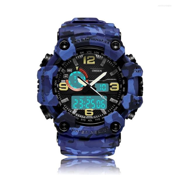 Relojes de pulsera Reloj de cuarzo digital para hombre Reloj Hombre Camuflaje militar Azul Relojes deportivos impermeables Reloj de pulsera electrónico de moda para hombre