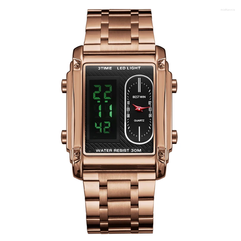 Orologi da polso Orologio digitale rettangolare per uomo Donna Orologio da polso al quarzo Quadrante quadrato Orologio sportivo da uomo Orologio da uomo in acciaio inossidabile Reloj