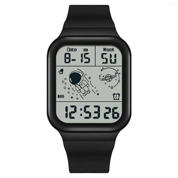 Relojes de pulsera Reloj deportivo digital Forma cuadrada Dial Astronauta Relojes luminosos para estudiantes Niños y niñas