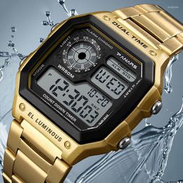 Relojes de pulsera, reloj Digital para hombre, de negocios, 5BAR, resistente al agua, correa de acero inoxidable, reloj de pulsera, regalos para hombre, reloj Masculino
