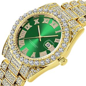 Montres-bracelets Diomond Man Montre Mode Luxe Quartz Or Diamant Montres Hommes Poignet Bling Hip Hop Deux Tons Entièrement Glacé Reloj Di282U