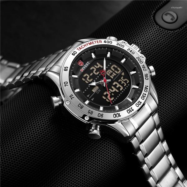 Relojes de pulsera DIVEST para hombre, reloj de pulsera deportivo de doble pantalla, reloj despertador analógico Digital de cuarzo militar, reloj Masculino