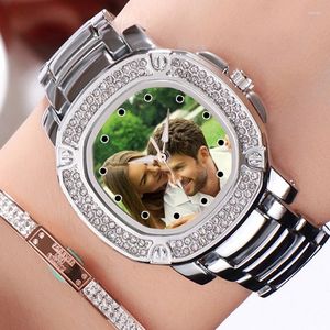 Relojes de pulsera DIY Po Watch, reloj de pulsera personalizado para mujer, imagen impresa, creativo, dorado, azul, reloj personalizado, regalo para amiga