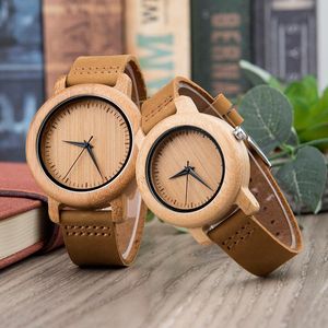 Montres-bracelets DODO DEER Bambou Couple Ensemble Quartz Montres En Bois Bracelet En Cuir Noir Amoureux Montres En Bois Hommes Femmes Montre Cadeaux Personnalisés A21