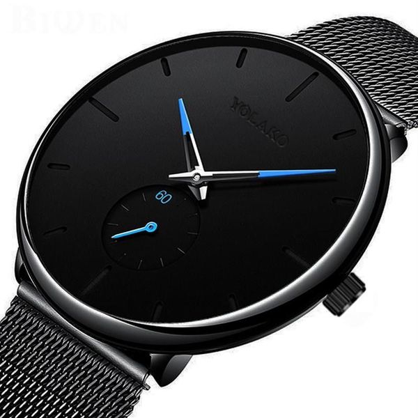 Montres-bracelets Donrosin Hommes Casual Slim Black Mesh Acier Bracelet Sport Montre Mode Hommes Montres Top Quartz Relogio Masculino256E