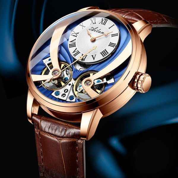 Relojes de pulsera Doble Tourbillon Business Relojes para hombre Top Casual Automático Mecánico Reloj deportivo Cuero genuino Reloj masculino Relojes de pulsera Wri