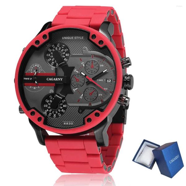 Relojes de pulsera Drop 57mm 3D Big Dial Reloj rojo Hombres Banda de acero de silicona Reloj de pulsera para hombre Casual Cuarzo Militar Relogio Masculino