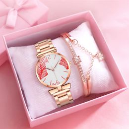 Polshorloges drop clock luxe dames horloges armband set rose goud roestvrij staal kwarts horloge