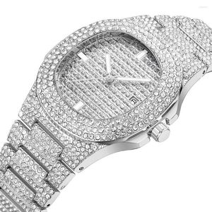 Montre-bracelets Drop Diamond Iced Out Watch Men Hip Hop Quartz Gold Mens Watches Top Steel Male Horloge Relogo Masculino