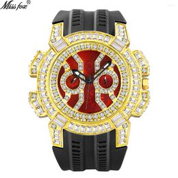 Montre-bracelets Drop Hip Hop Iced Out Watch for Men Luxury Diamond Mens Watches Quartz Wristwatch Silicone imperméable Gold Reloj Hombre