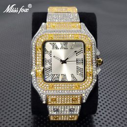 Montres-bracelets Goutte De Luxe Carré Montre Pour Hommes Mode Brillant Hip Hop Diamant Montre-Bracelet Élégant Glace Étanche Unltra Mince Montres 230506