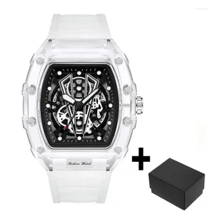 Polshorloges drop heren tonneau kijkt mode sport lichtgevend kwarts uurwerk speciaal transparant case blanke man horloge zonder logo