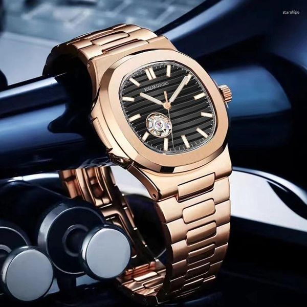 Mujeres de pulsera Drop Roda automática de tourbillon de oro rosa para hombres Relojes mecánicos de acero inoxidable mecánico