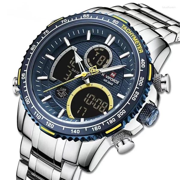 Montre-bracelets Double affichage Quartz Watch For Men Luxury Top Brand Sports Timing Imperproof Horloge en acier inoxydable STRAP RELOJ HOMBRE