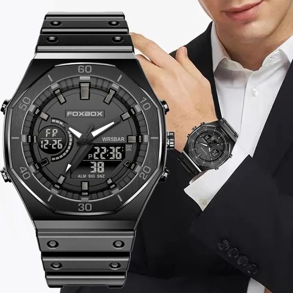 Relojes de pulsera Relojes de pantalla dual para hombres Casual Deportes Cronógrafo Cuarzo Big Dial Reloj de pulsera Reloj digital impermeable de silicona 231108