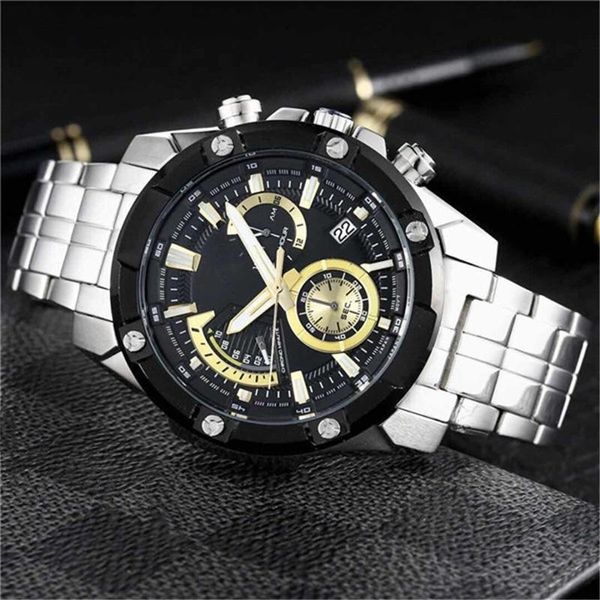 Montre-bracelets EFR-559 Quartz Calendrier Sports MECGEMENT MECLOR FULLATEUR CEINTURATION ACIER FULLE DEURITÉE BOUCLE PLIDIE EMAPPORT